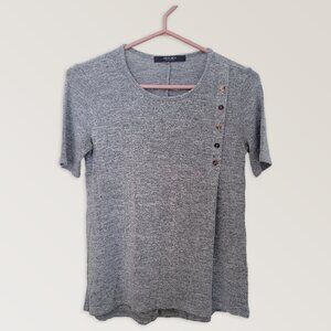 COIN 1804 Gray Blouse, Rayon Blend Top, Coastal Summer T-Shirt, Size S